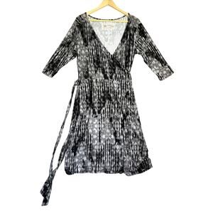 Aventura Wrap Dress Women's Large Gray Print Organic Cotton Bamboo Jersey Knit
